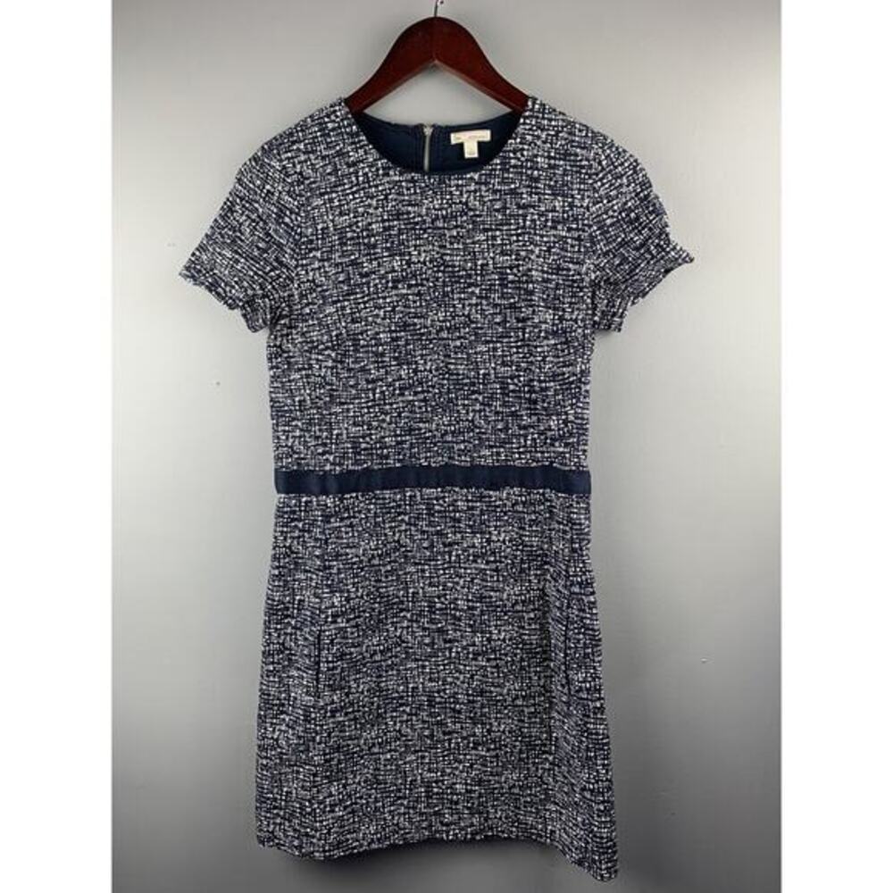 Gap Dress Womens size 2 Navy Blue‎ & White Stretch Pockets Exposed Zipper
